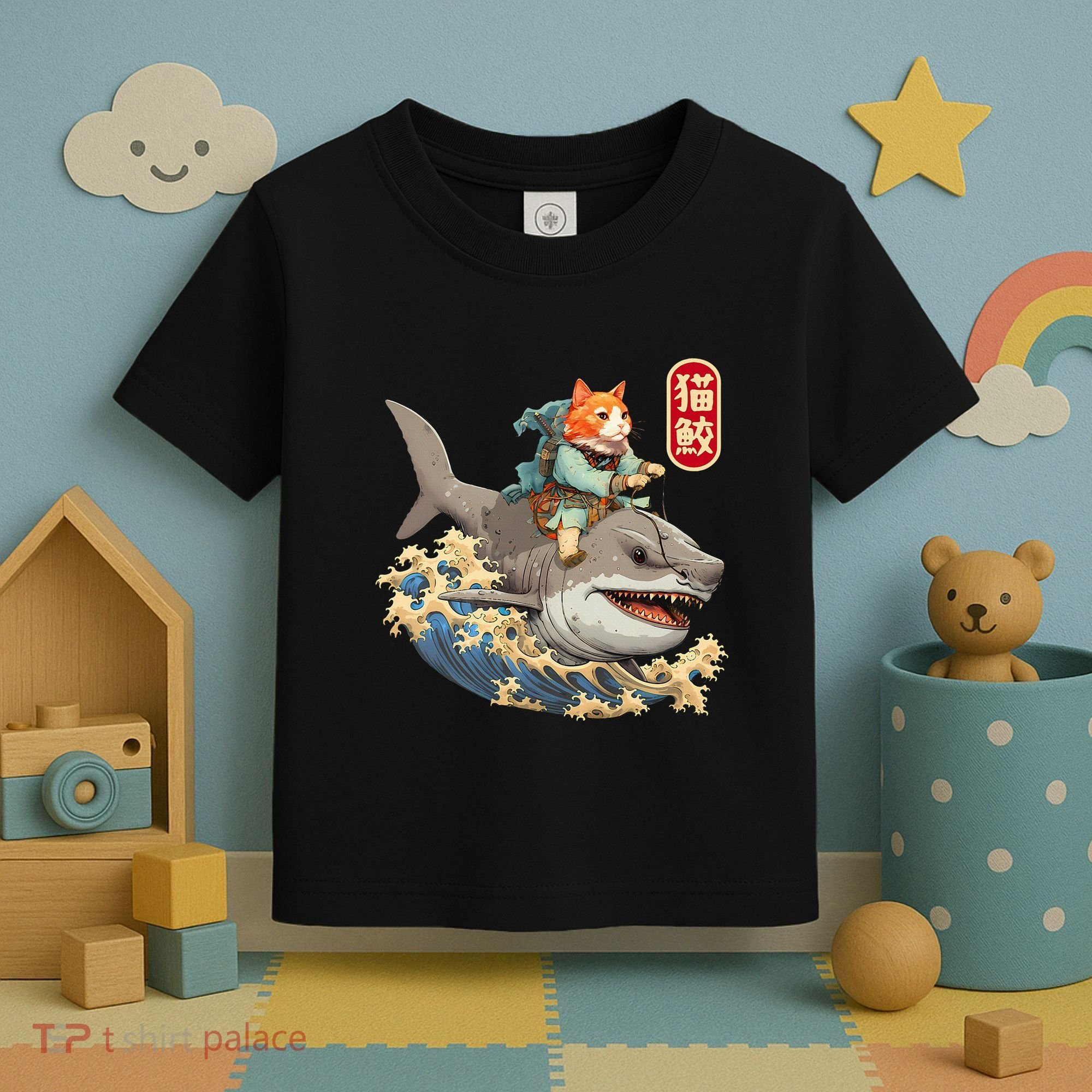 Japanese Samurai Cat Shark Ninja Cat Tattoo Kitten Toddler T-Shirt