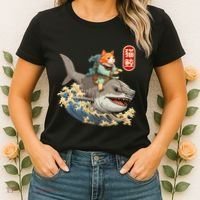 Japanese Samurai Cat Shark Ninja Cat Tattoo Kitten Women's T-Shirt thumb 2