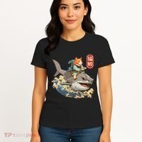 Japanese Samurai Cat Shark Ninja Cat Tattoo Kitten Women's T-Shirt thumb 4