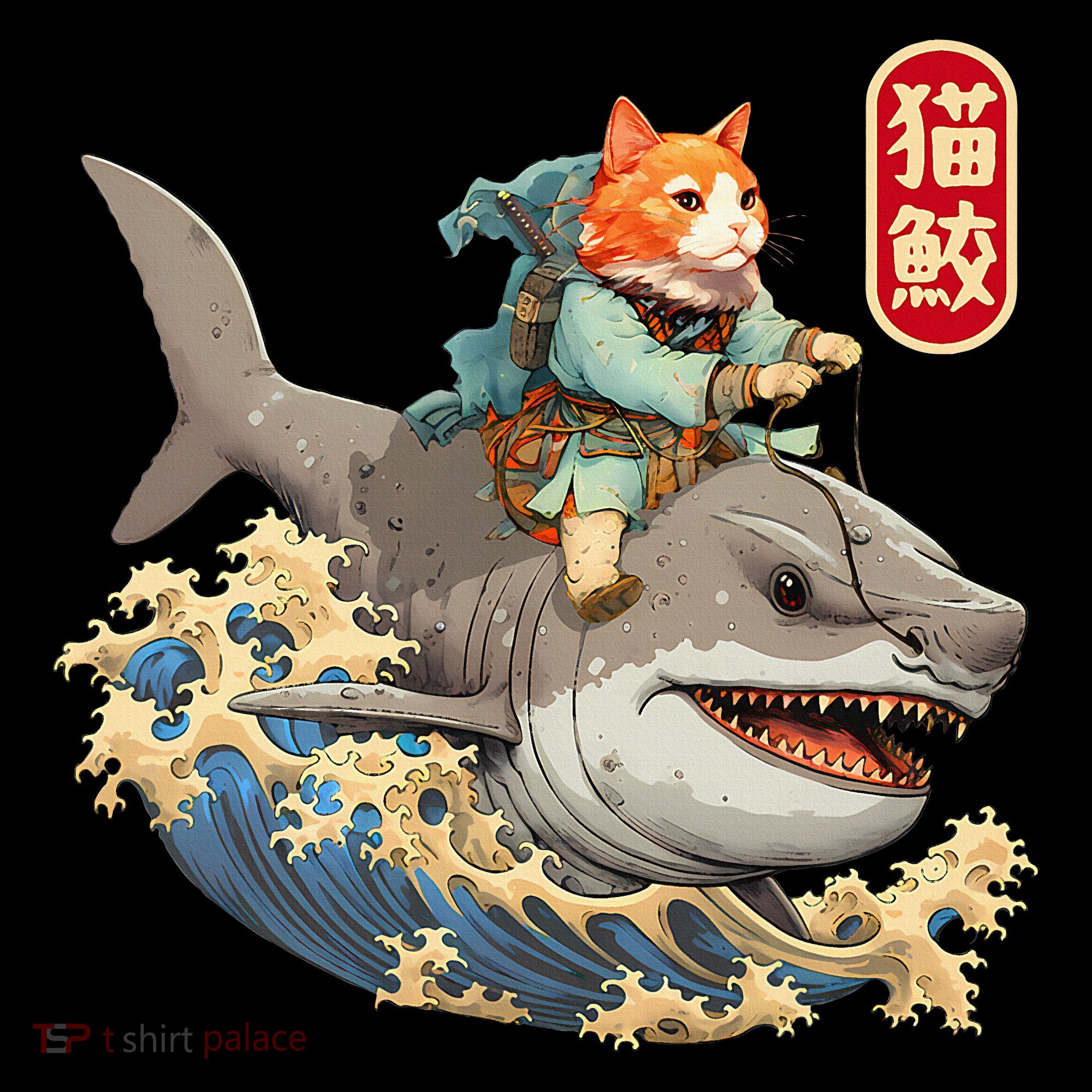 Japanese Samurai Cat Shark Ninja Cat Tattoo Kitten Women's T-Shirt
