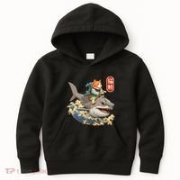 Japanese Samurai Cat Shark Ninja Cat Tattoo Kitten Kids Hoodie thumb 0