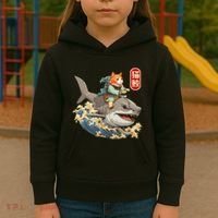 Japanese Samurai Cat Shark Ninja Cat Tattoo Kitten Kids Hoodie thumb 3