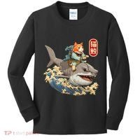 Japanese Samurai Cat Shark Ninja Cat Tattoo Kitten Kids Long Sleeve Shirt thumb 0