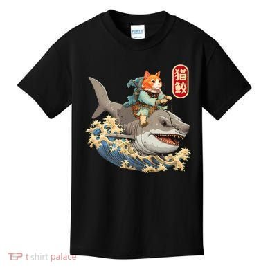 Japanese Samurai Cat Shark Ninja Cat Tattoo Kitten Kids T-Shirt