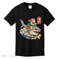 Japanese Samurai Cat Shark Ninja Cat Tattoo Kitten Kids T-Shirt thumb 0