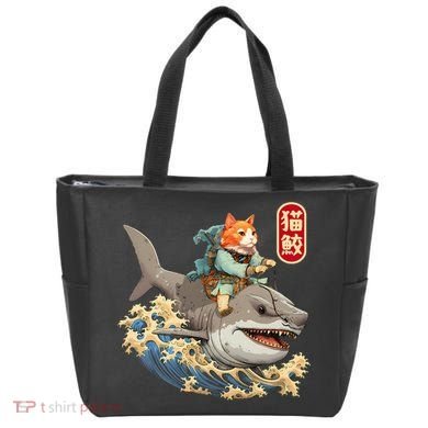 Japanese Samurai Cat Shark Ninja Cat Tattoo Kitten Tote Bag