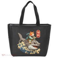 Japanese Samurai Cat Shark Ninja Cat Tattoo Kitten Tote Bag thumb 0
