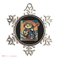 Japanese Samurai Cat Playing The Bass Ornament thumb 0