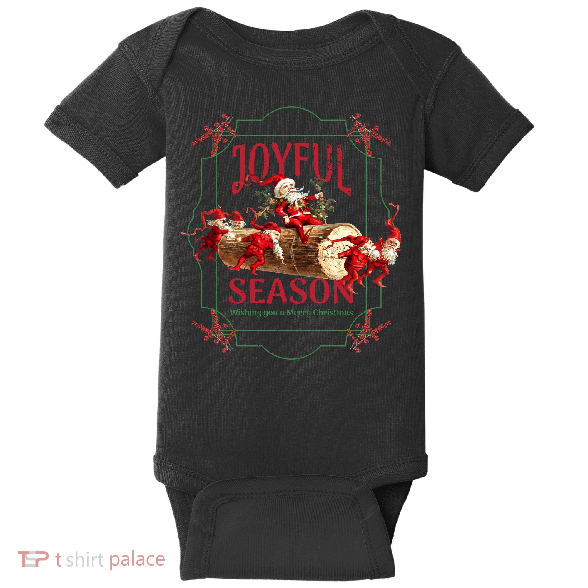 Joyful Season Christmas Season Santa And Elves Baby Bodysuit