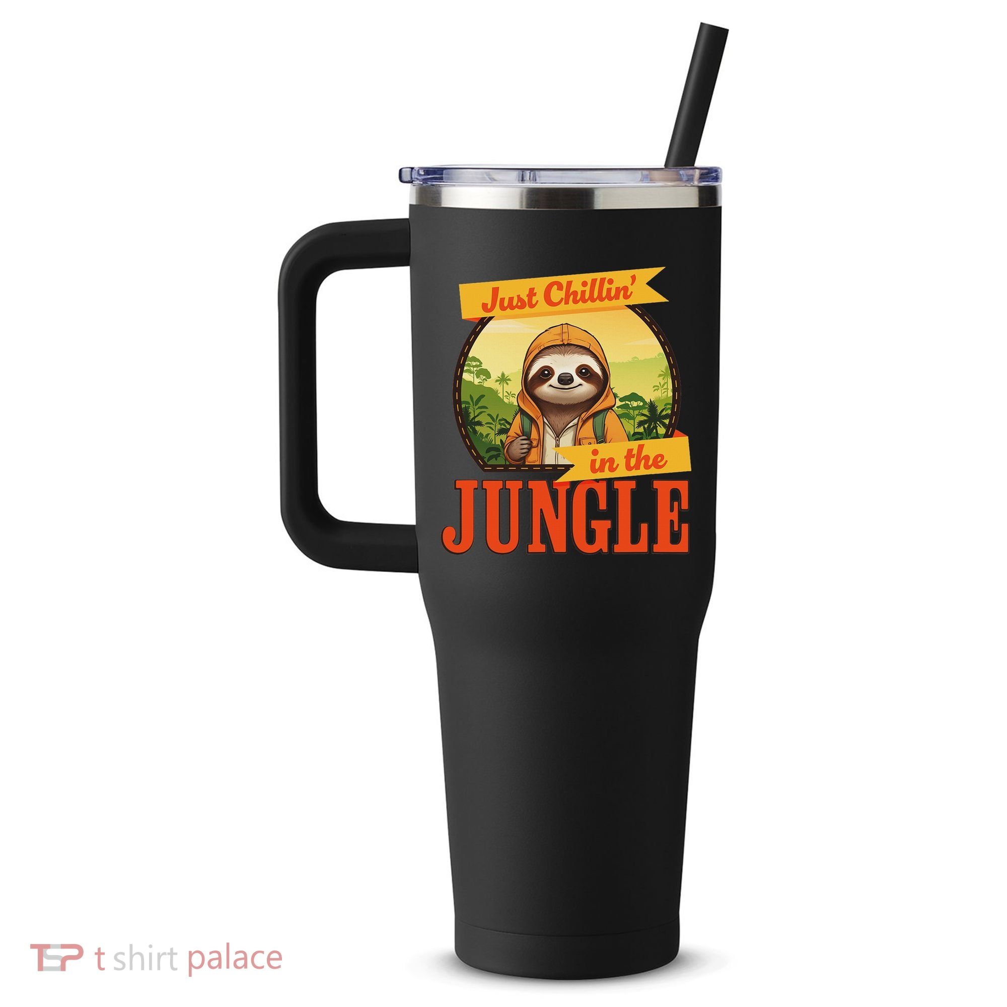 Jungle Sloth, Chilling In The Jungle Sloth 40oz Vacuum Insulated Stainless Steel Travel Tumbler