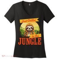 Jungle Sloth, Chilling In The Jungle Sloth Women's V-Neck T-Shirt thumb 0