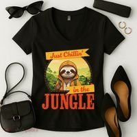 Jungle Sloth, Chilling In The Jungle Sloth Women's V-Neck T-Shirt thumb 2