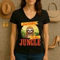 Jungle Sloth, Chilling In The Jungle Sloth Women's V-Neck T-Shirt thumb 3