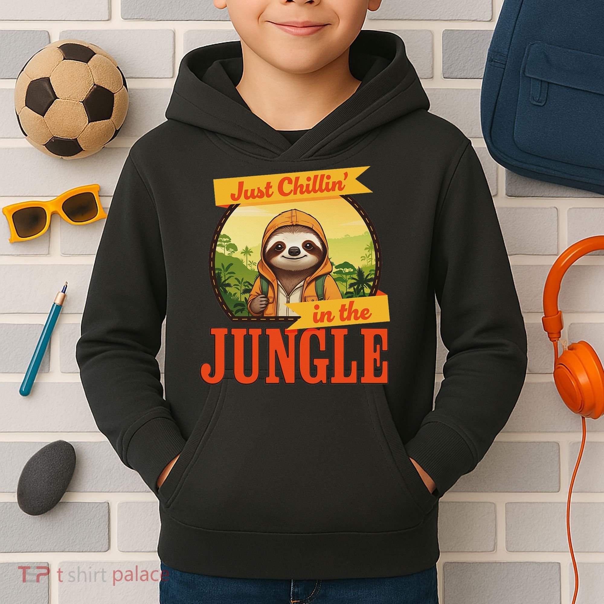 Jungle Sloth, Chilling In The Jungle Sloth Kids Hoodie