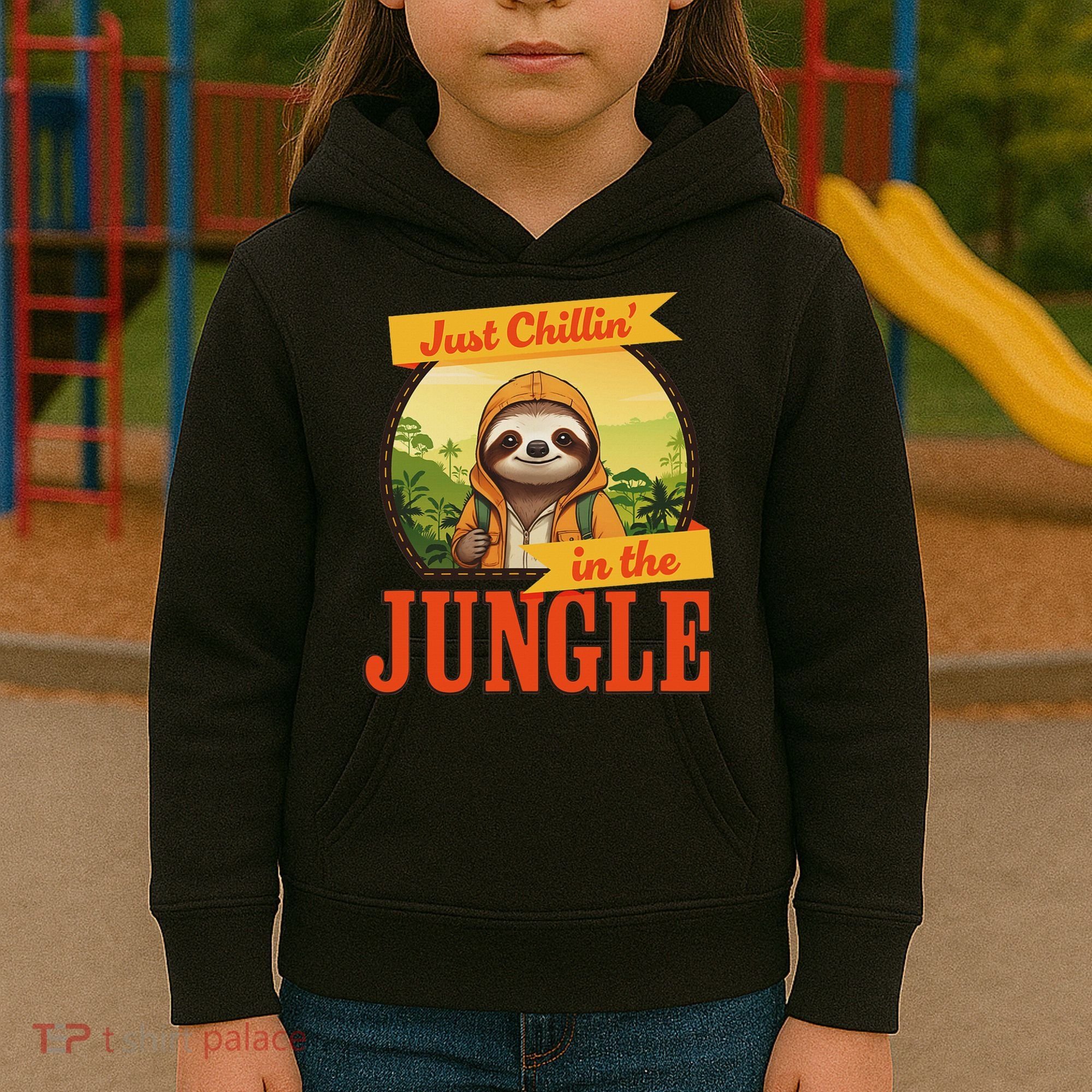 Jungle Sloth, Chilling In The Jungle Sloth Kids Hoodie