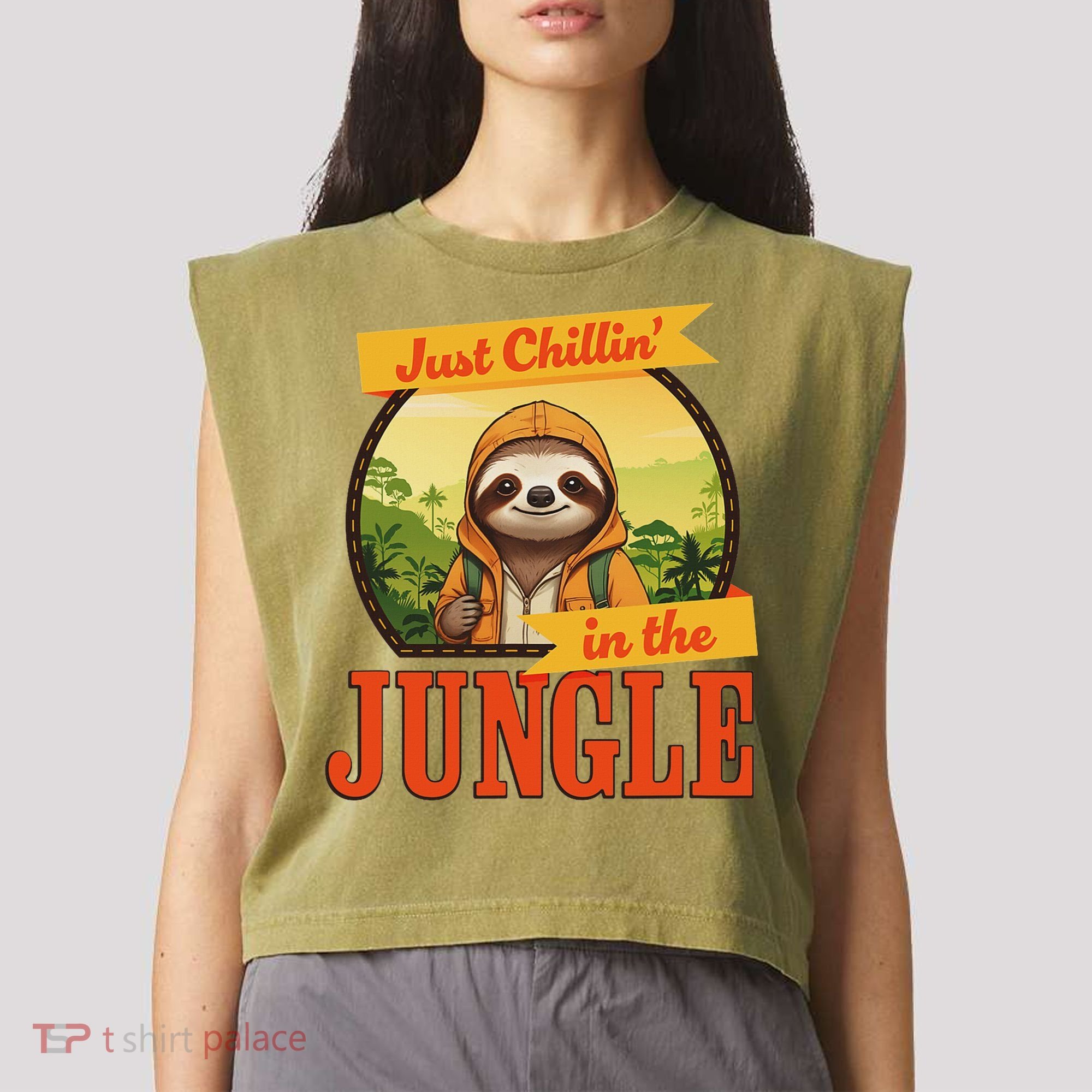 Jungle Sloth, Chilling In The Jungle Sloth Garment-Dyed Women's Muscle Tee