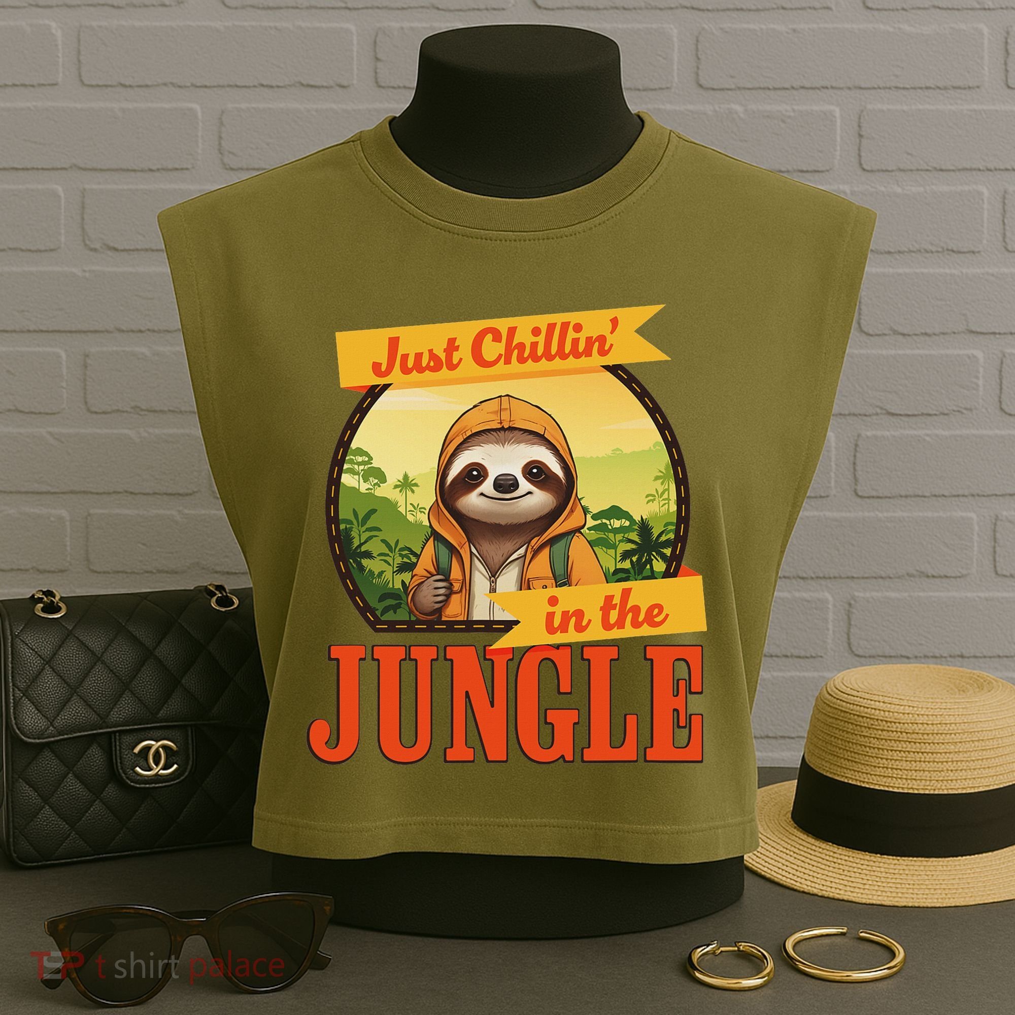 Jungle Sloth, Chilling In The Jungle Sloth Garment-Dyed Women's Muscle Tee