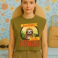 Jungle Sloth, Chilling In The Jungle Sloth Garment-Dyed Women's Muscle Tee thumb 4