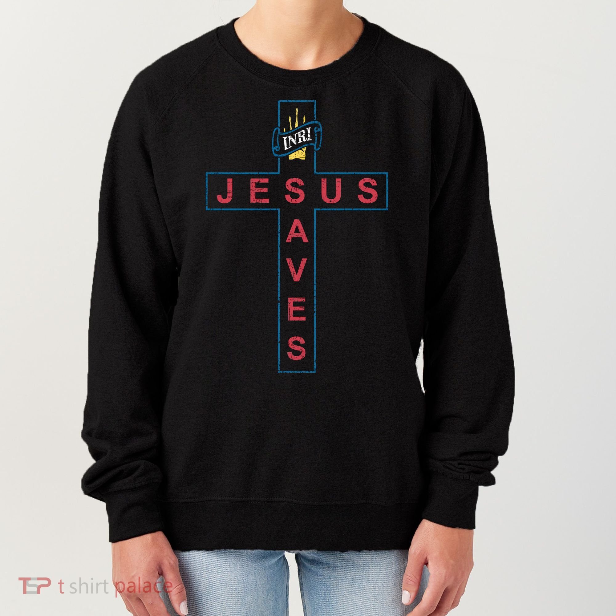 Jesus Saves Christian Slogan Cross Women's Sweatshirt