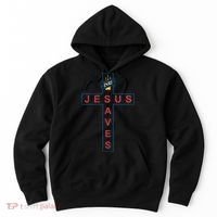 Jesus Saves Christian Slogan Cross Hoodie thumb 0