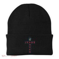Jesus Saves Christian Slogan Cross Beanie thumb 0