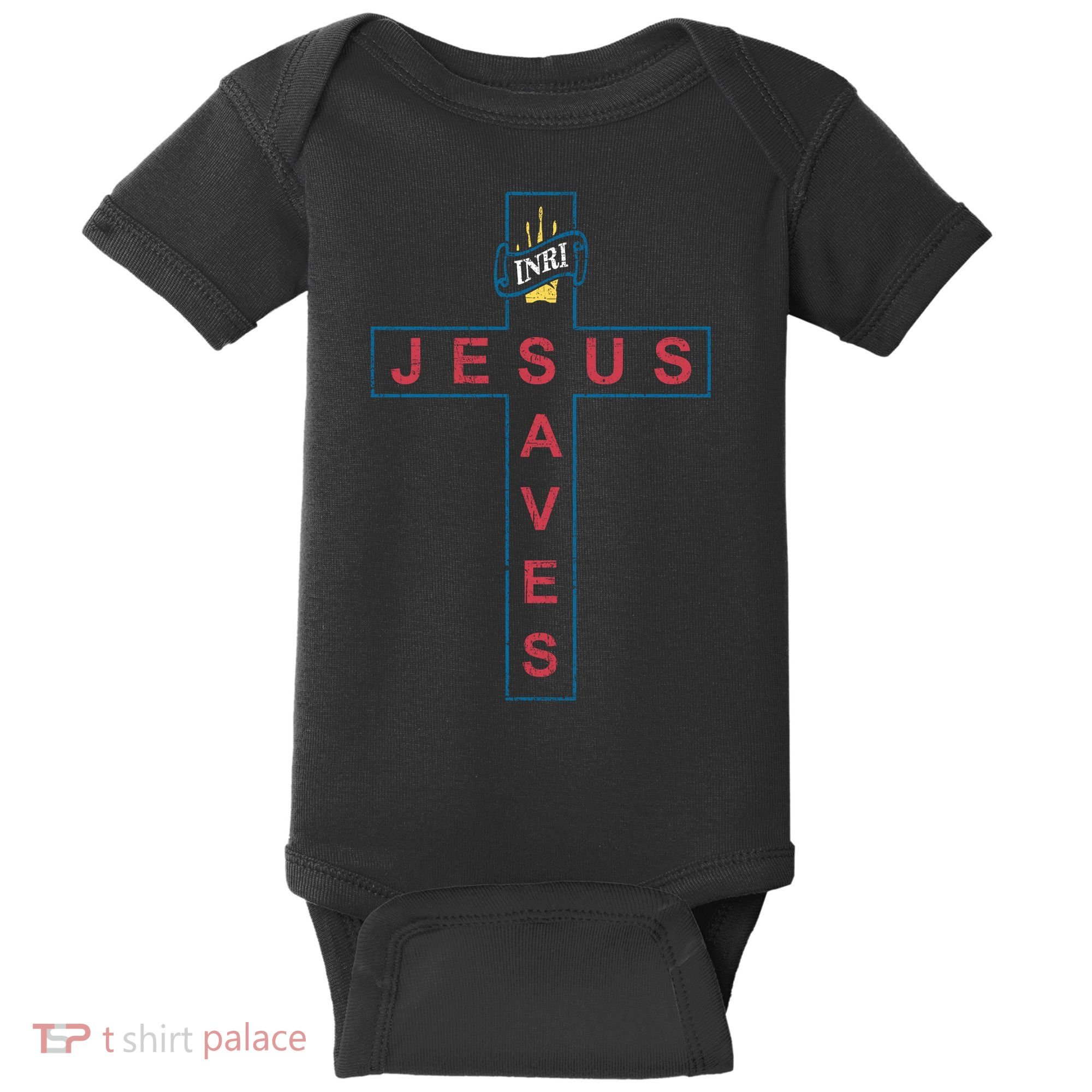 Jesus Saves Christian Slogan Cross Baby Bodysuit