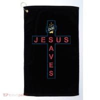 Jesus Saves Christian Slogan Cross Golf Towel thumb 0