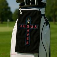 Jesus Saves Christian Slogan Cross Golf Towel thumb 2