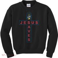 Jesus Saves Christian Slogan Cross Kids Sweatshirt thumb 0