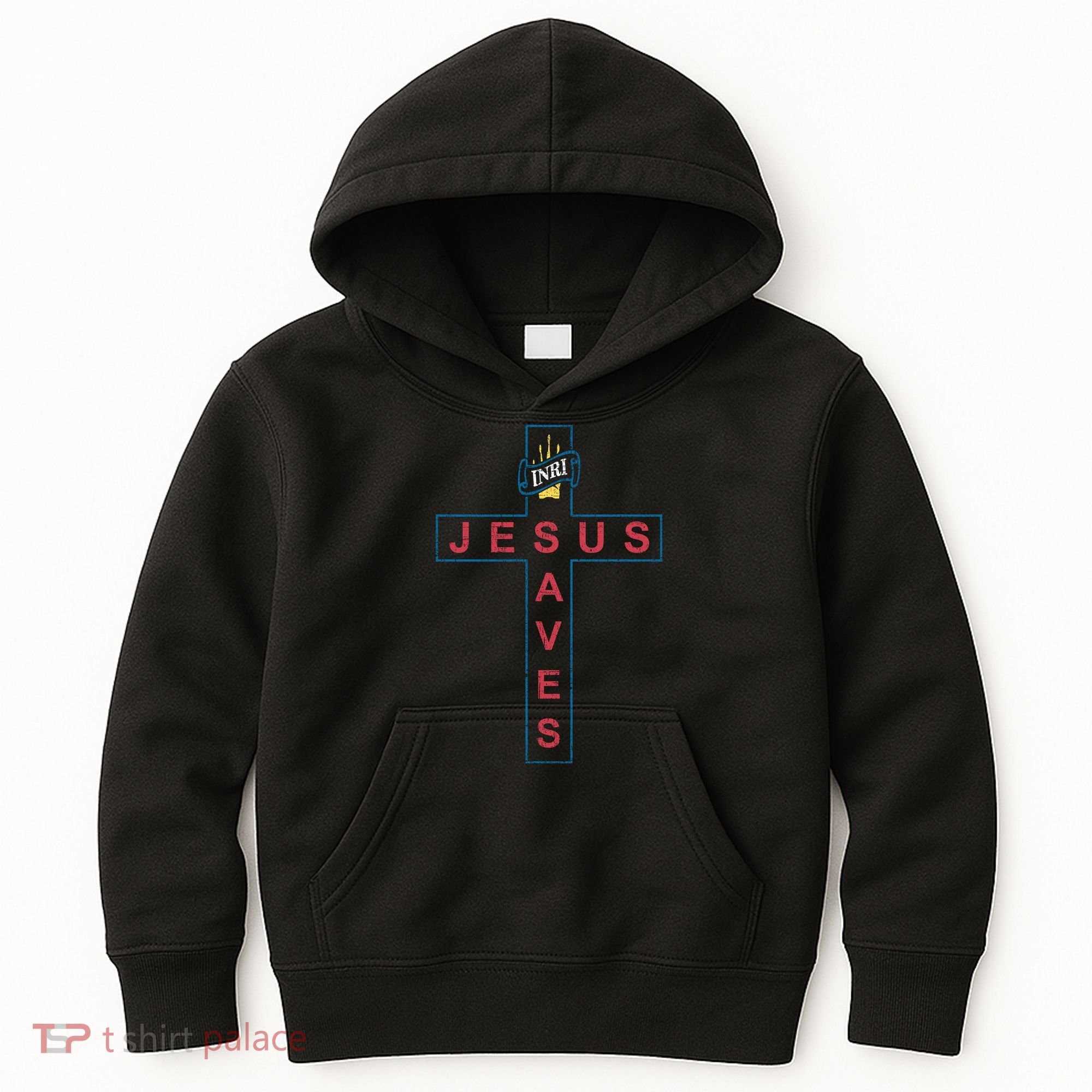 Jesus Saves Christian Slogan Cross Kids Hoodie
