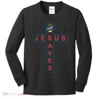 Jesus Saves Christian Slogan Cross Kids Long Sleeve Shirt thumb 0