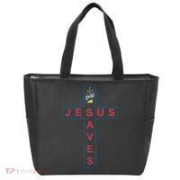 Jesus Saves Christian Slogan Cross Tote Bag thumb 0
