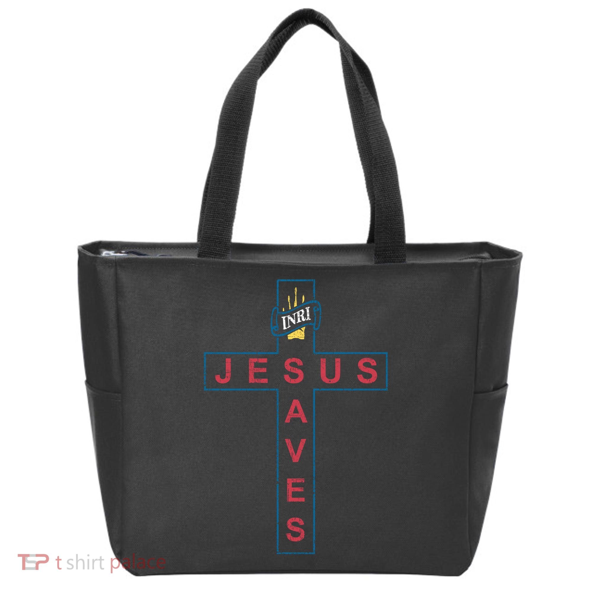 Jesus Saves Christian Slogan Cross Tote Bag