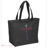 Jesus Saves Christian Slogan Cross Tote Bag thumb 2