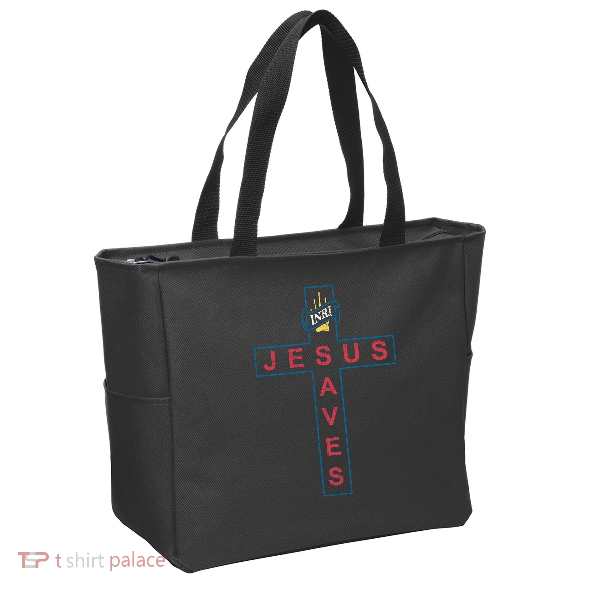 Jesus Saves Christian Slogan Cross Tote Bag