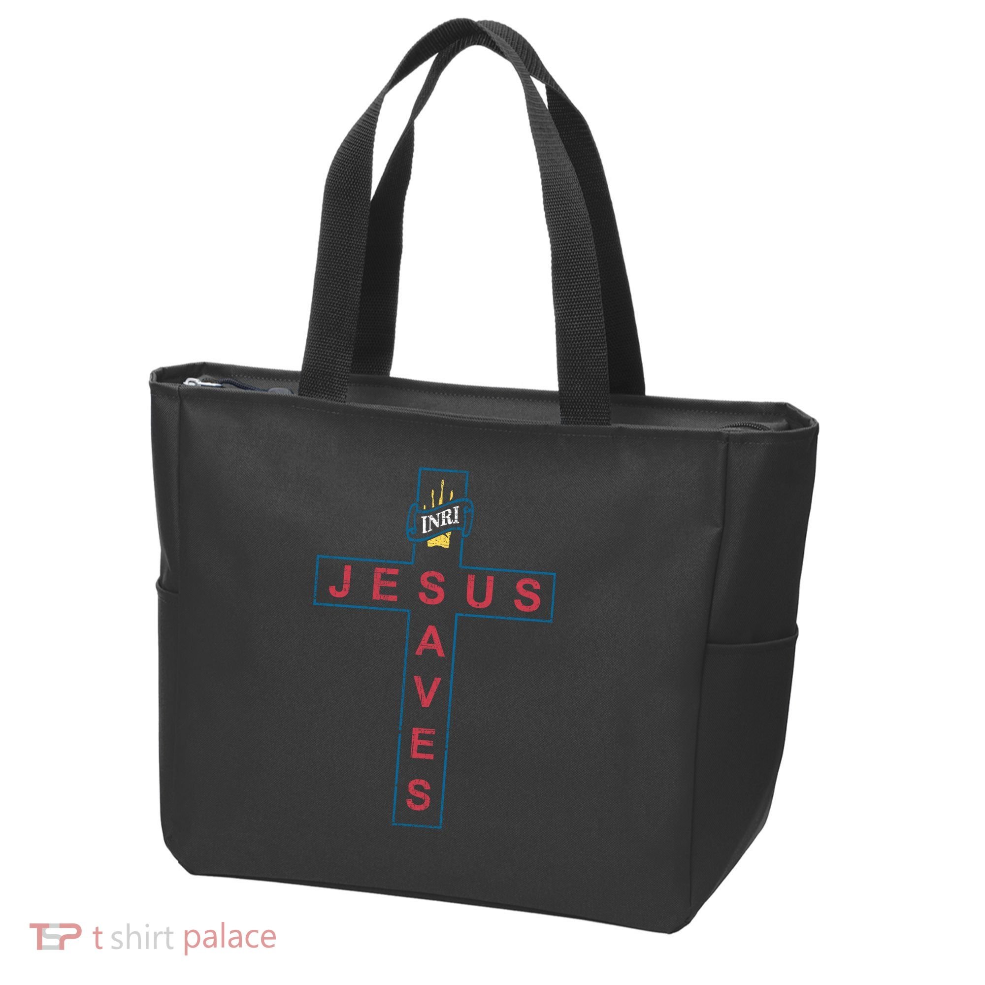 Jesus Saves Christian Slogan Cross Tote Bag