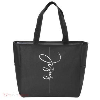 Jesus Signature Cross Script Christ Easter Tote Bag
