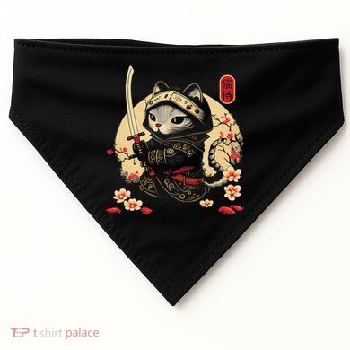 Japanese Samurai Cat Tattoo, Kawaii Ninja Cat USA-Made Doggie Bandana