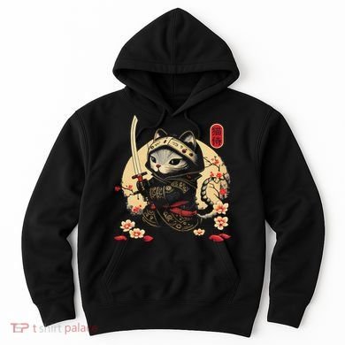Japanese Samurai Cat Tattoo, Kawaii Ninja Cat Hoodie