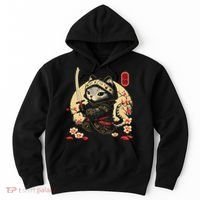 Japanese Samurai Cat Tattoo, Kawaii Ninja Cat Hoodie thumb 0
