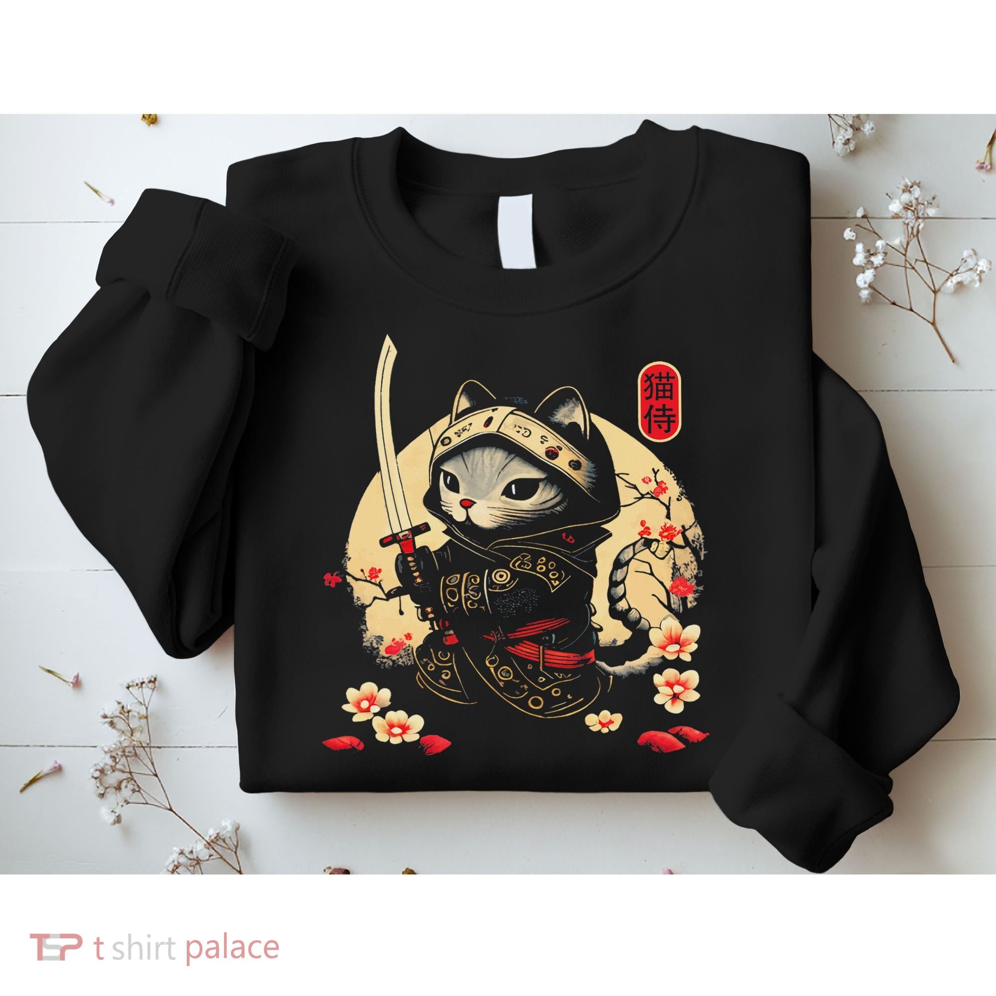 Japanese Samurai Cat Tattoo, Kawaii Ninja Cat Sweatshirt