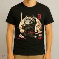 Japanese Samurai Cat Tattoo, Kawaii Ninja Cat T-Shirt thumb 3