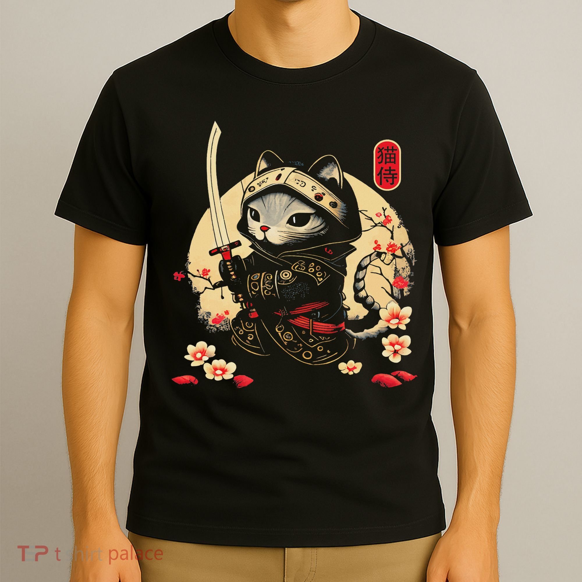Japanese Samurai Cat Tattoo, Kawaii Ninja Cat T-Shirt