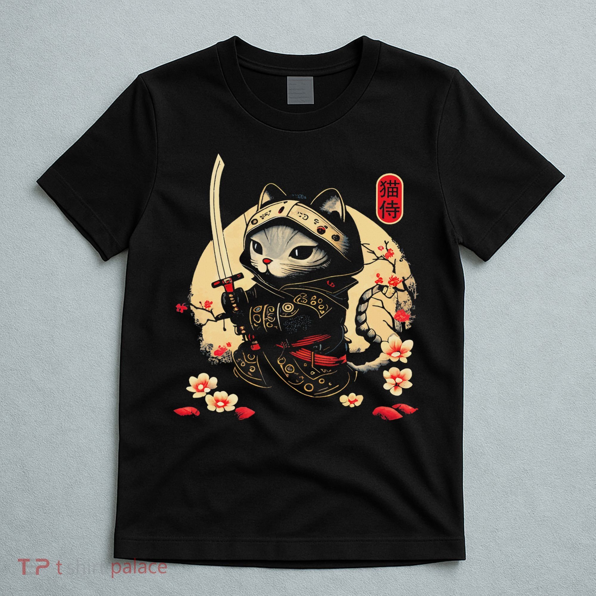 Japanese Samurai Cat Tattoo, Kawaii Ninja Cat T-Shirt