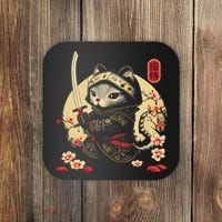 Japanese Samurai Cat Tattoo, Kawaii Ninja Cat Coaster thumb 0