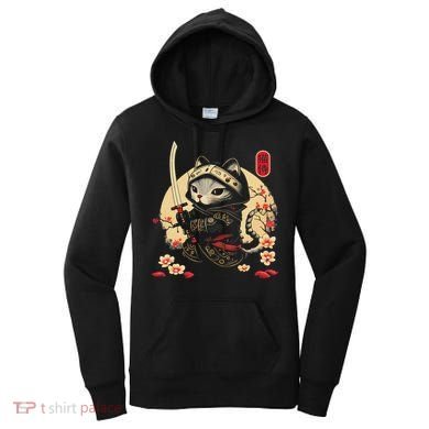 Japanese Samurai Cat Tattoo, Kawaii Ninja Cat Women's Hoodie