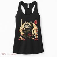 Japanese Samurai Cat Tattoo, Kawaii Ninja Cat Women's Tank Top thumb 0