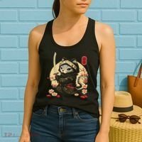 Japanese Samurai Cat Tattoo, Kawaii Ninja Cat Women's Tank Top thumb 2