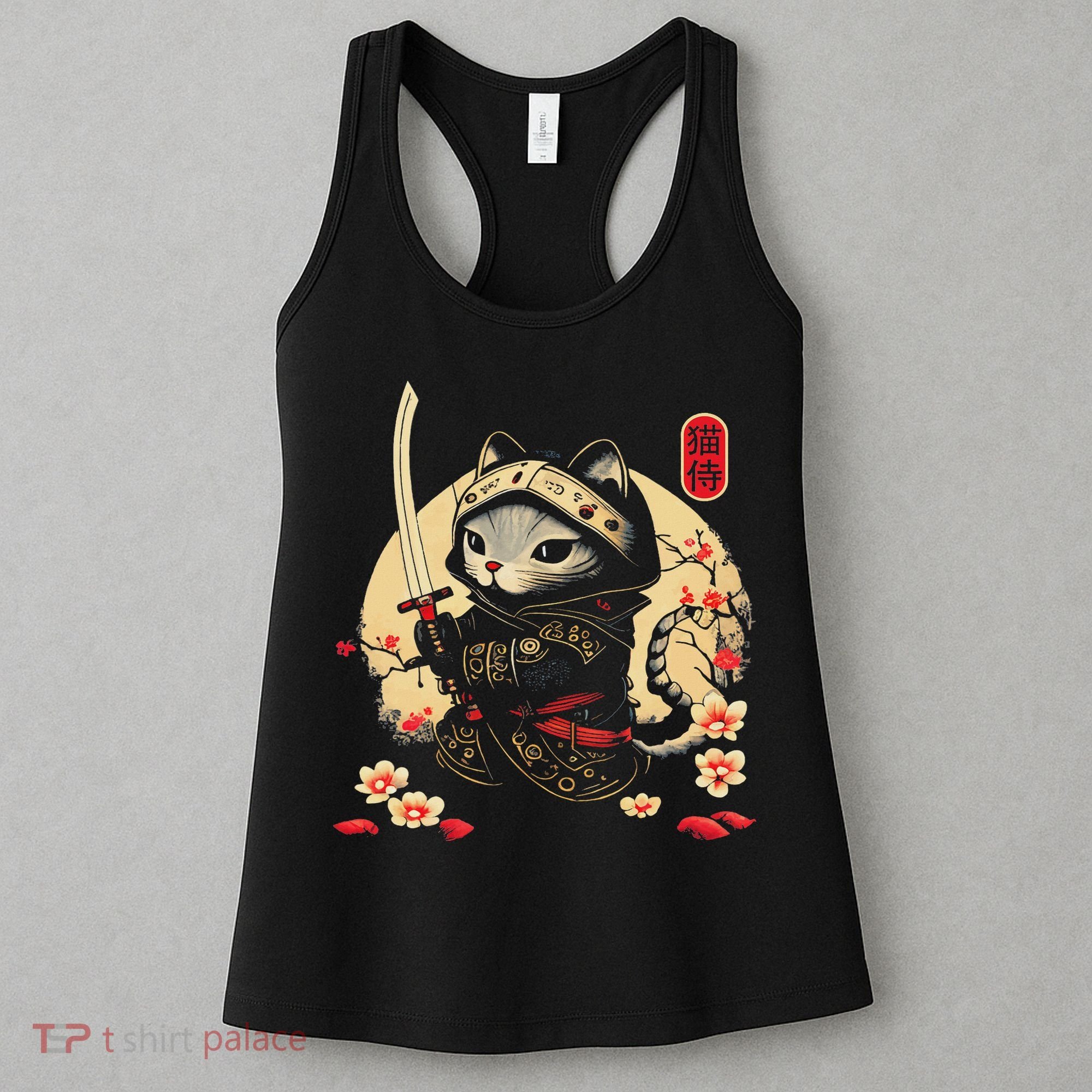 Japanese Samurai Cat Tattoo, Kawaii Ninja Cat Women's Tank Top