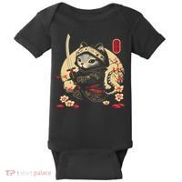 Japanese Samurai Cat Tattoo, Kawaii Ninja Cat Baby Bodysuit thumb 0